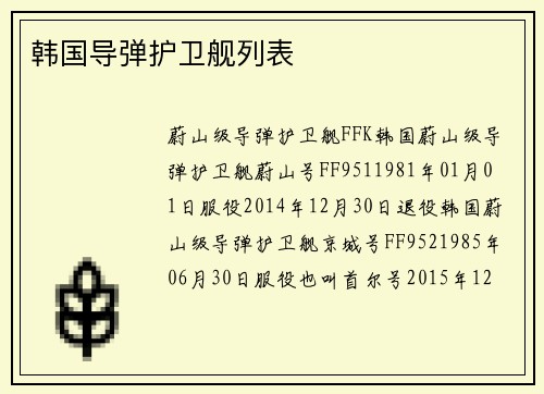 韩国导弹护卫舰列表